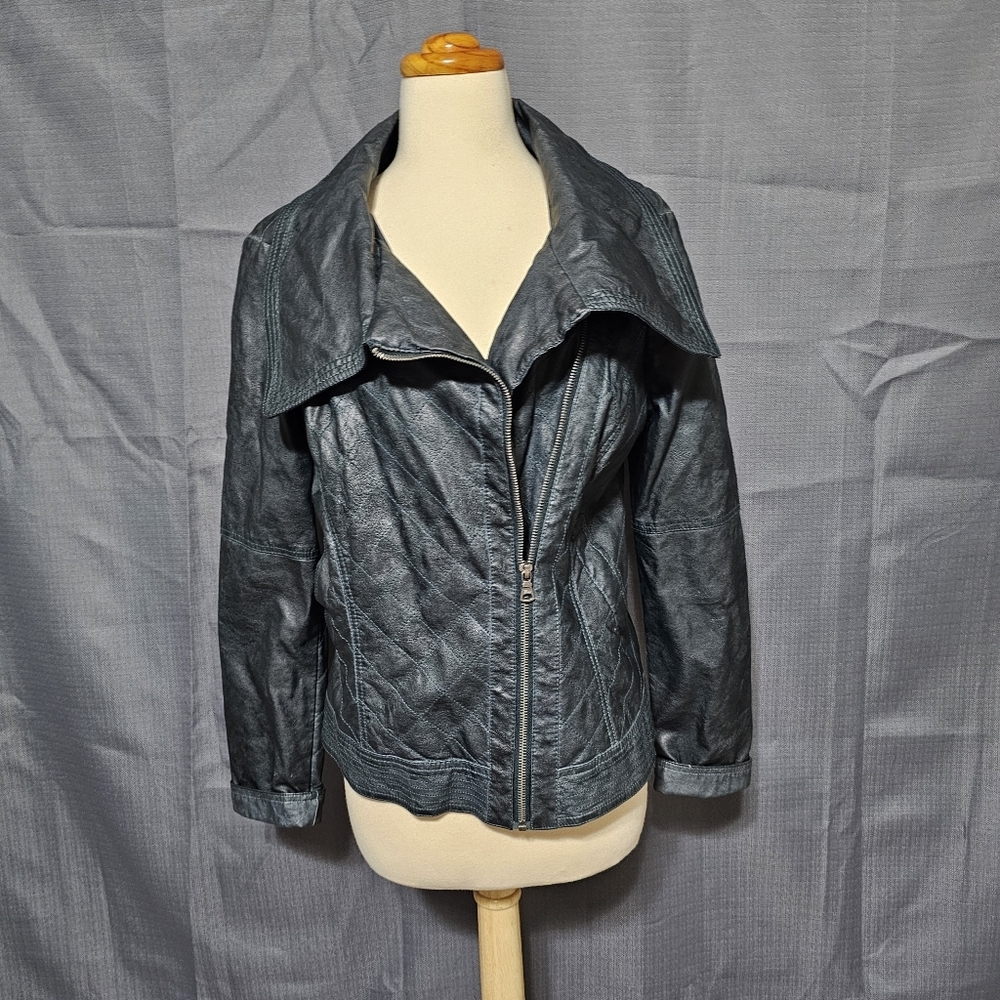 Guess Black Faux Leather Moto Jacket L